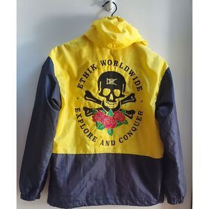 ETHIK Worldwide Skull Jacket Yellow Hooded Cross Bones/Roses Explore  Men's SML